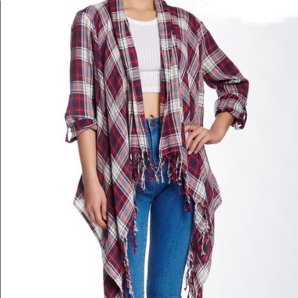 En Creme Fringe Plaid Cardigan